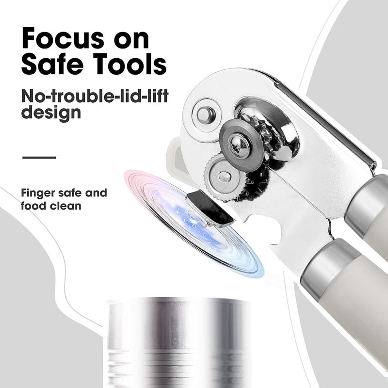 Beneno Heavy Duty Hand Can Opener Manual with Magnet, Durable Sharp Carbon Steel Blade Smooth Cutting, Big Effort-Saving Knob & Soft Grip Handle, Multifunctional Kitchen Tool with Bottle Opener, Beige - Image 5